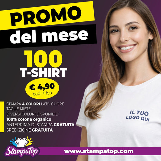 100 T-Shirt (150 gr/m2) con il tuo logo - StampaTop