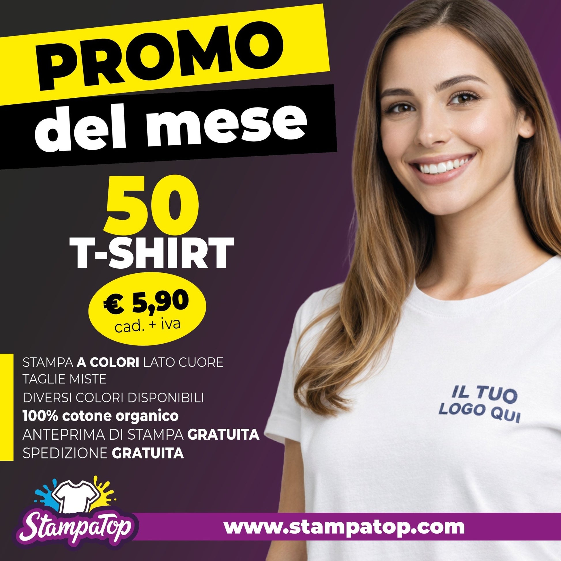50 T-Shirt (150 gr/m2) con il tuo logo - StampaTop